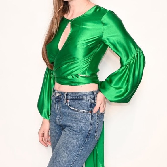 Amanda Uprichard Moira Green Satin Top - Picture 3 of 4
